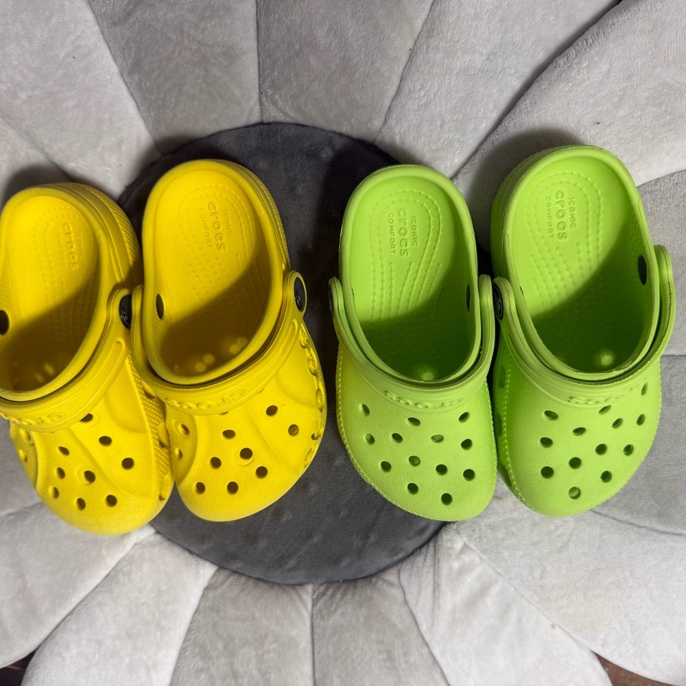 Crocs Kids Classic Clogs - Yellow & Lime Green size 9t